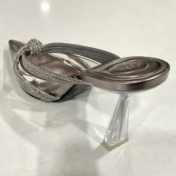 ZARA Heels Clear Sparkling Rhinestone Accent Straps Pointed Toe Size 9 - Picture 6 of 11